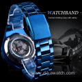 Winner New Fashion Automatic Mens Watches Luxury Mechanical Wristwatches Hollow Watch With Stainless Steel Blue Design watch